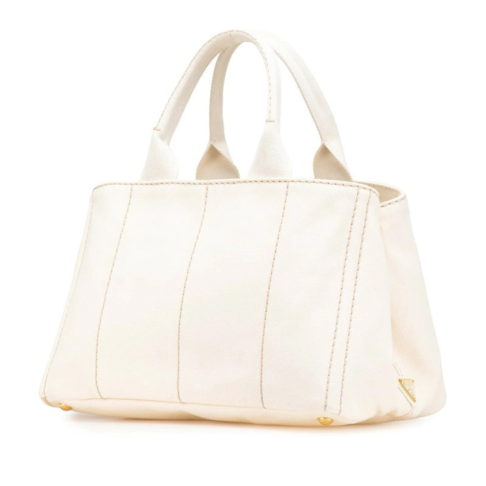 Prada Tote Canvas Canapa Bag White Handbag Ivory White